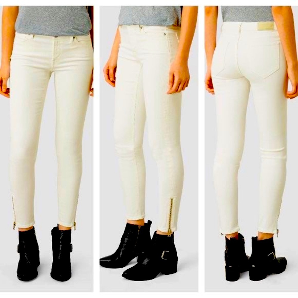 All Saints White Skinny Jeans with Zipper